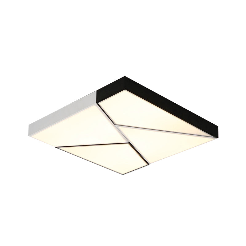 Modern Metal LED Flush Mount Light | Black & White Rectangular Ceiling Fixture | Warm/White Light | Acrylic Shade | 21.5"/38"/45" Wide