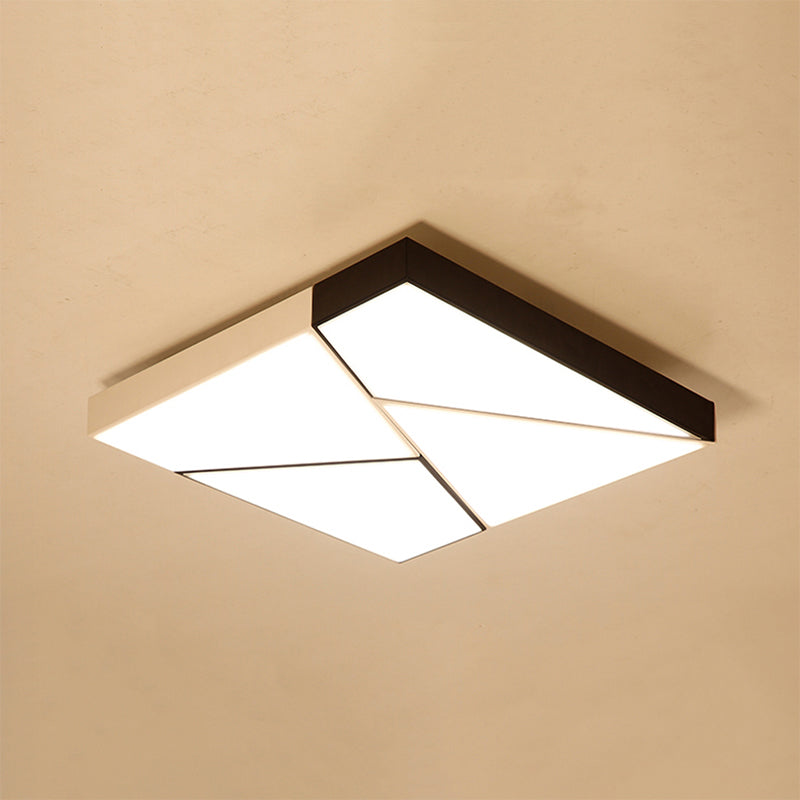Modern Metal LED Flush Mount Light | Black & White Rectangular Ceiling Fixture | Warm/White Light | Acrylic Shade | 21.5"/38"/45" Wide