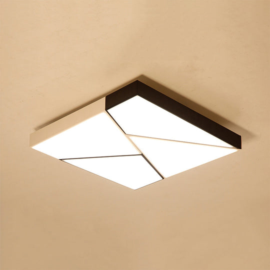 Modern Metal LED Flush Mount Light | Black & White Rectangular Ceiling Fixture | Warm/White Light | Acrylic Shade | 21.5"/38"/45" Wide