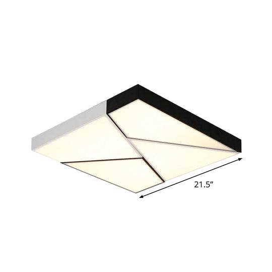 Modern Metal LED Flush Mount Light | Black & White Rectangular Ceiling Fixture | Warm/White Light | Acrylic Shade | 21.5"/38"/45" Wide