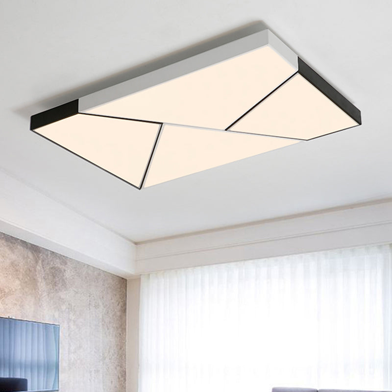 Modern Metal LED Flush Mount Light | Black & White Rectangular Ceiling Fixture | Warm/White Light | Acrylic Shade | 21.5"/38"/45" Wide