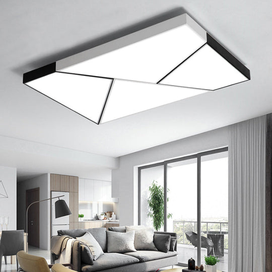 Modern Metal LED Flush Mount Light | Black & White Rectangular Ceiling Fixture | Warm/White Light | Acrylic Shade | 21.5"/38"/45" Wide