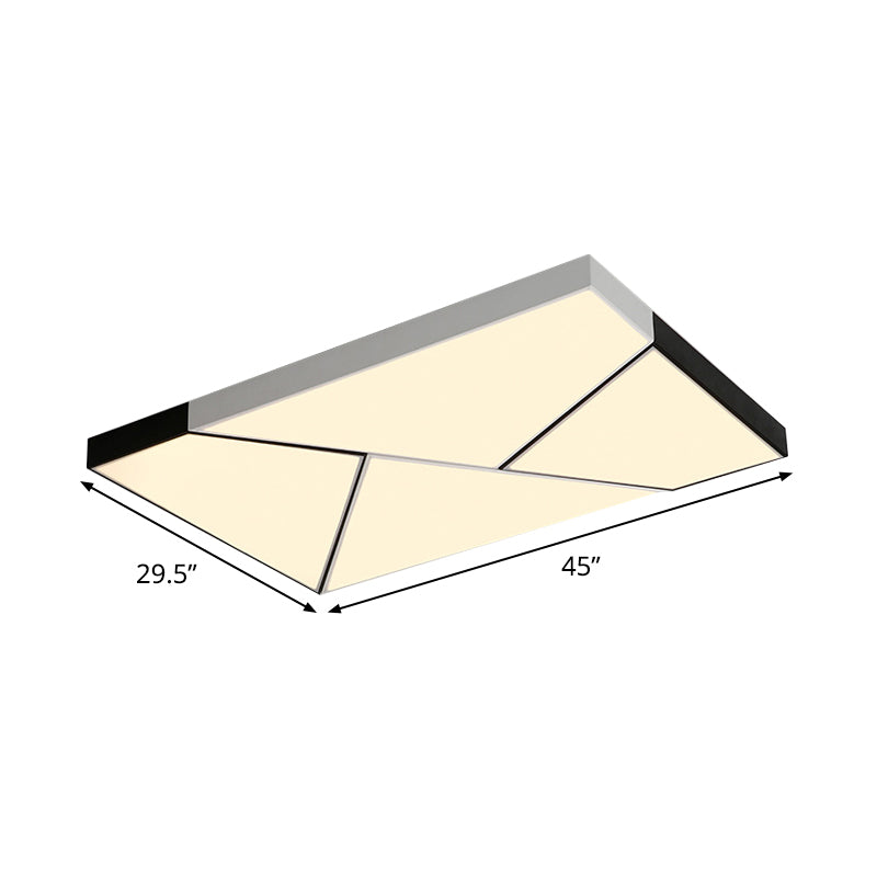 Modern Metal LED Flush Mount Light | Black & White Rectangular Ceiling Fixture | Warm/White Light | Acrylic Shade | 21.5"/38"/45" Wide