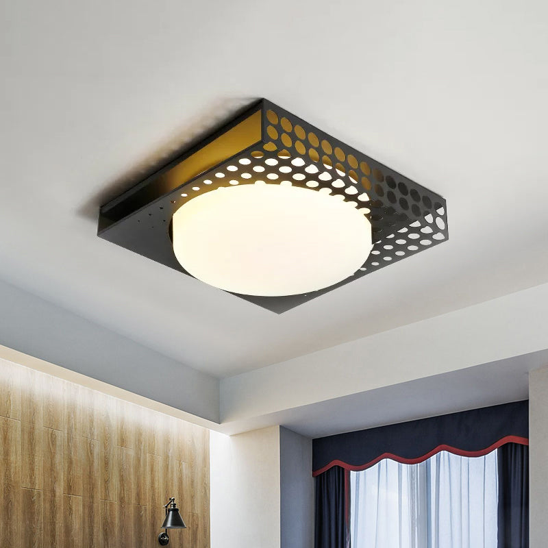 Iron Square Flush Mount Ceiling Light with Acrylic Shade in Nordic White/Black for Warm/White Bedroom Lighting