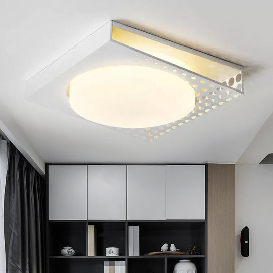 Iron Square Flush Mount Ceiling Light with Acrylic Shade in Nordic White/Black for Warm/White Bedroom Lighting