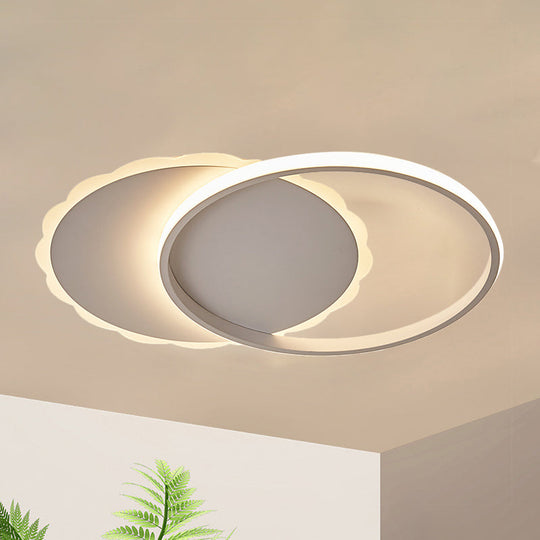 Sleek Moon LED Semi Flush Ceiling Light Fixture in White/Coffee Brown with Multiple Lighting Options