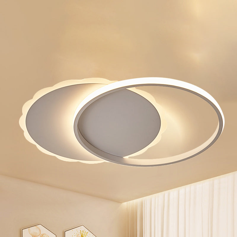 Sleek Moon LED Semi Flush Ceiling Light Fixture in White/Coffee Brown with Multiple Lighting Options