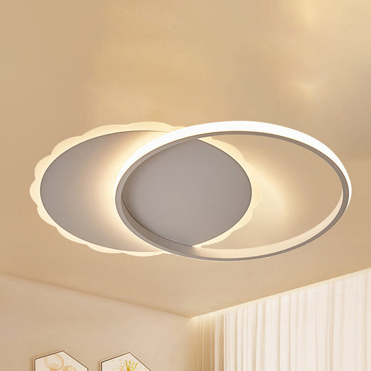 Sleek Moon LED Semi Flush Ceiling Light Fixture in White/Coffee Brown with Multiple Lighting Options