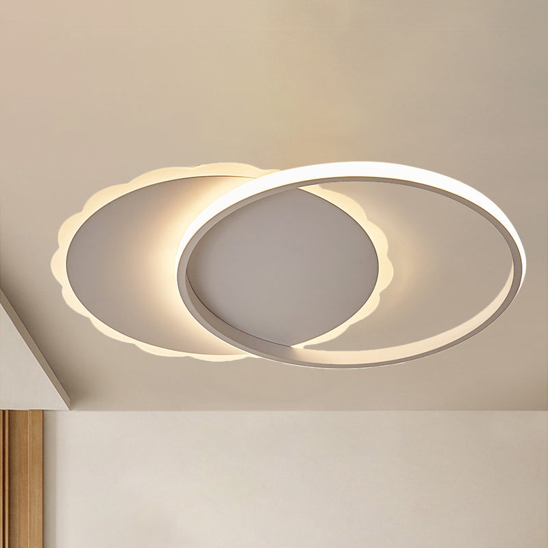 Sleek Moon LED Semi Flush Ceiling Light Fixture in White/Coffee Brown with Multiple Lighting Options