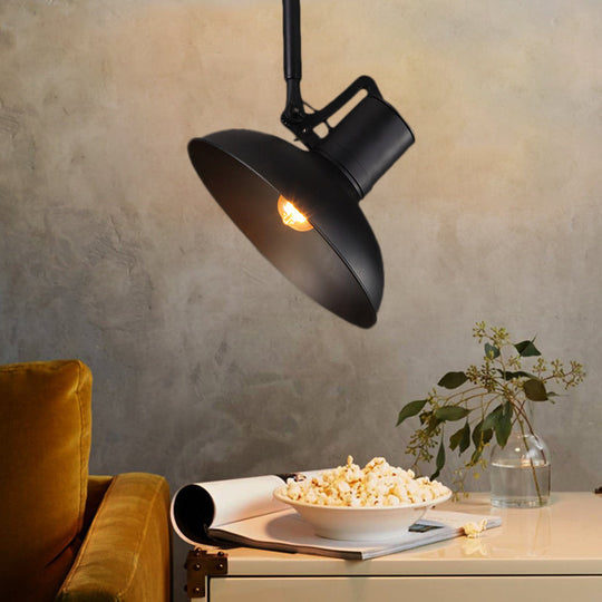 Retro Stylish Adjustable Pendant Light - Matte Black Metal Bowl Shade Ceiling Fixture, 1 Light