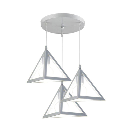 Retro Industrial Hanging Lamp with 3 Triangle Metallic Heads and Wire Guard in Black/White