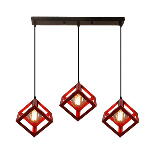 Metal Industrial Pendant Light with Wire Cage Shade - 3 Bulbs, Black/White, Living Room Ceiling Lamp