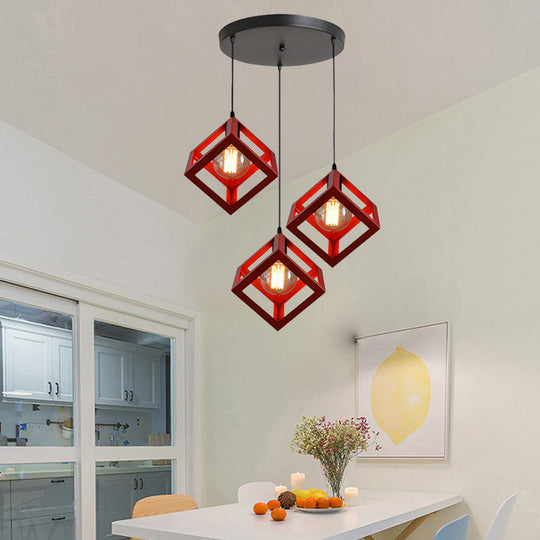 Industrial Metal Pendant Light With Wire Cage Shade - 3 Bulbs Black/White For Living Room Ceiling