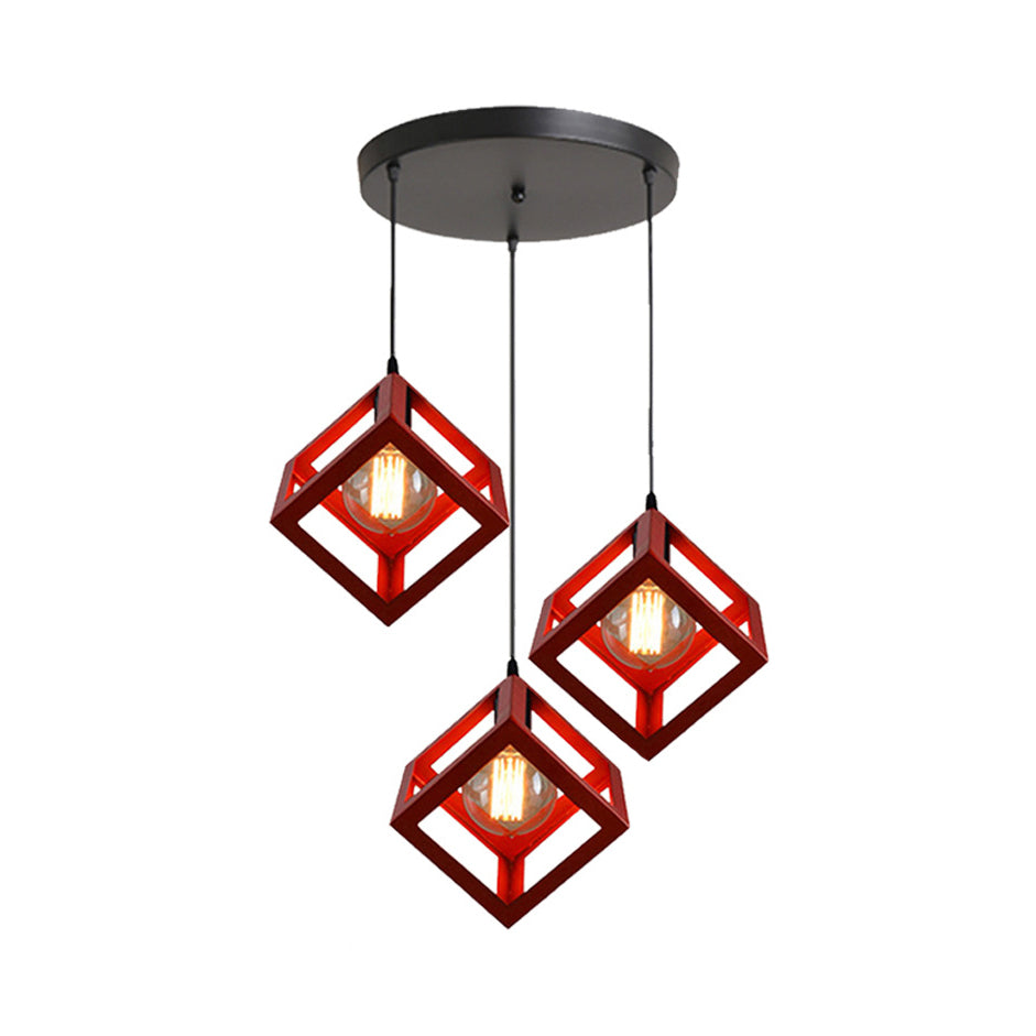 Industrial Metal Pendant Light With Wire Cage Shade - 3 Bulbs Black/White For Living Room Ceiling