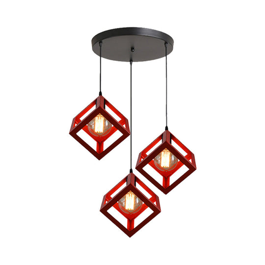 Industrial Metal Pendant Light With Wire Cage Shade - 3 Bulbs Black/White For Living Room Ceiling