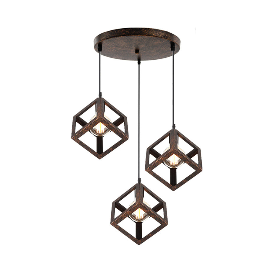 Industrial Metal Pendant Light With Wire Cage Shade - 3 Bulbs Black/White For Living Room Ceiling