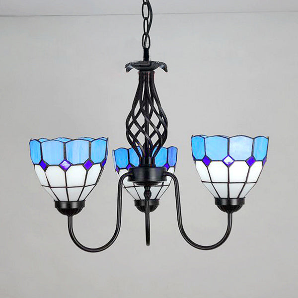 Nautical Gooseneck Pendant Light - Blue Glass 3-Light Chandelier for Foyer Ceiling