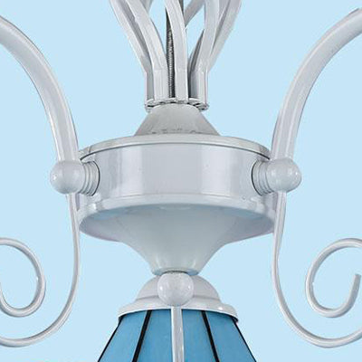 Traditional 3-Light Blue Glass Cone Chandelier For Dining Room With Hanging Chain