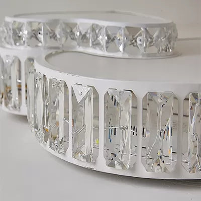 Modern White Double Heart Led Flushmount Light With Clear Crystal Deco Stylish Acrylic Ceiling For
