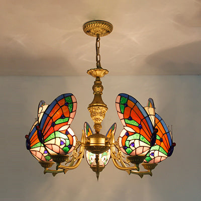 Modern Loft Style Butterfly Ceiling Light Fixture - Adjustable Chain Stained Glass Foyer Pendant