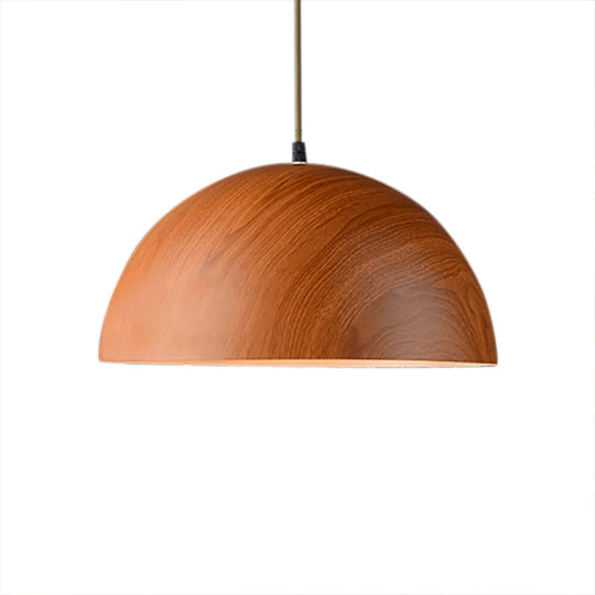 Contemporary Aluminum Domed Pendant Light with Wood Design in Dark Brown/Light Brown - Balcony Suspension