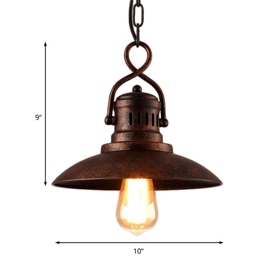 Vintage Bronze Metallic Dome Pendant Lighting: 1-Light Restaurant Ceiling Fixture with Hanging Chain