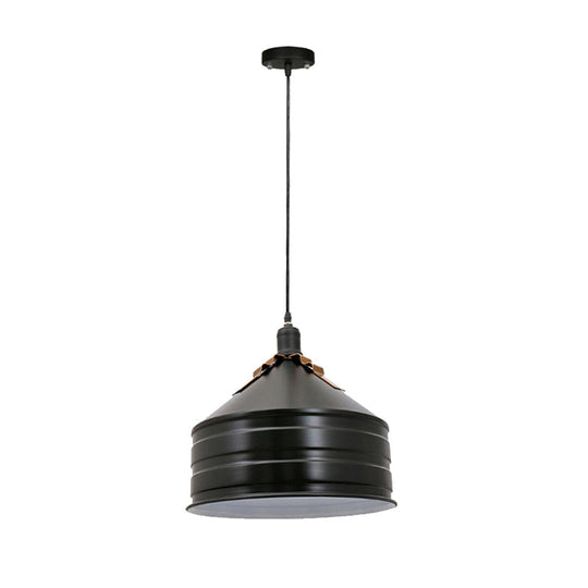 Industrial Metal Ceiling Hanging Lamp with Black Drum Shade – 1-Light Pendant for Bedroom