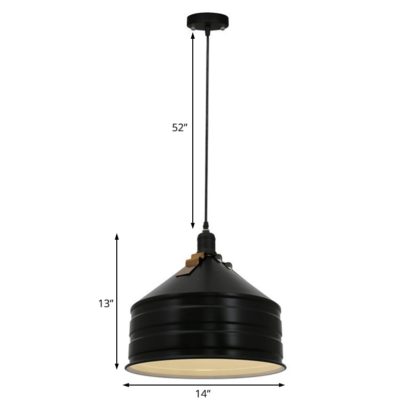 Industrial Metal Ceiling Hanging Lamp With Black Drum Shade - 1-Light Bedroom Pendant Light