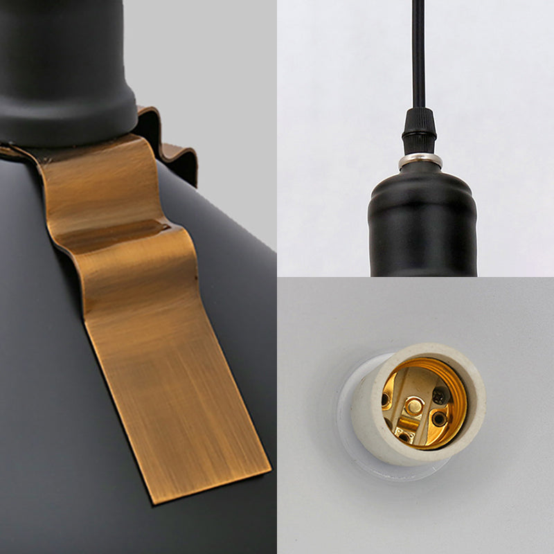 Industrial Metal Ceiling Hanging Lamp with Black Drum Shade – 1-Light Pendant for Bedroom
