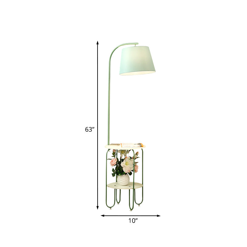 Blackish Green Modernist Floor Lamp With Single Bulb Fabric Shade And Desk Stand
