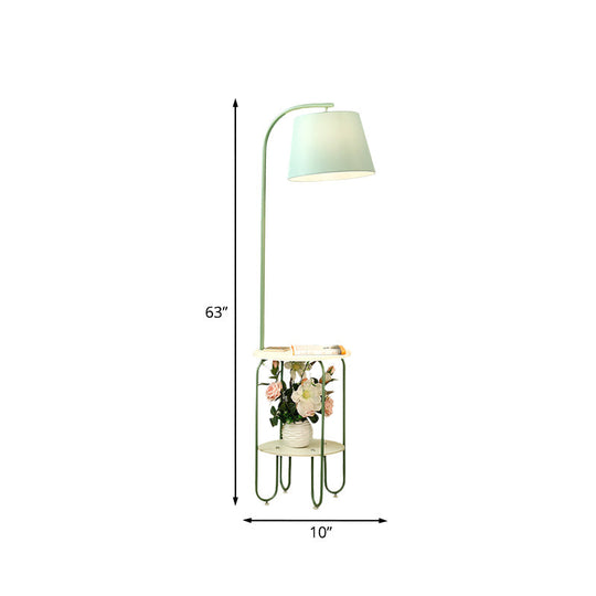 Blackish Green Modernist Floor Lamp With Single Bulb Fabric Shade And Desk Stand