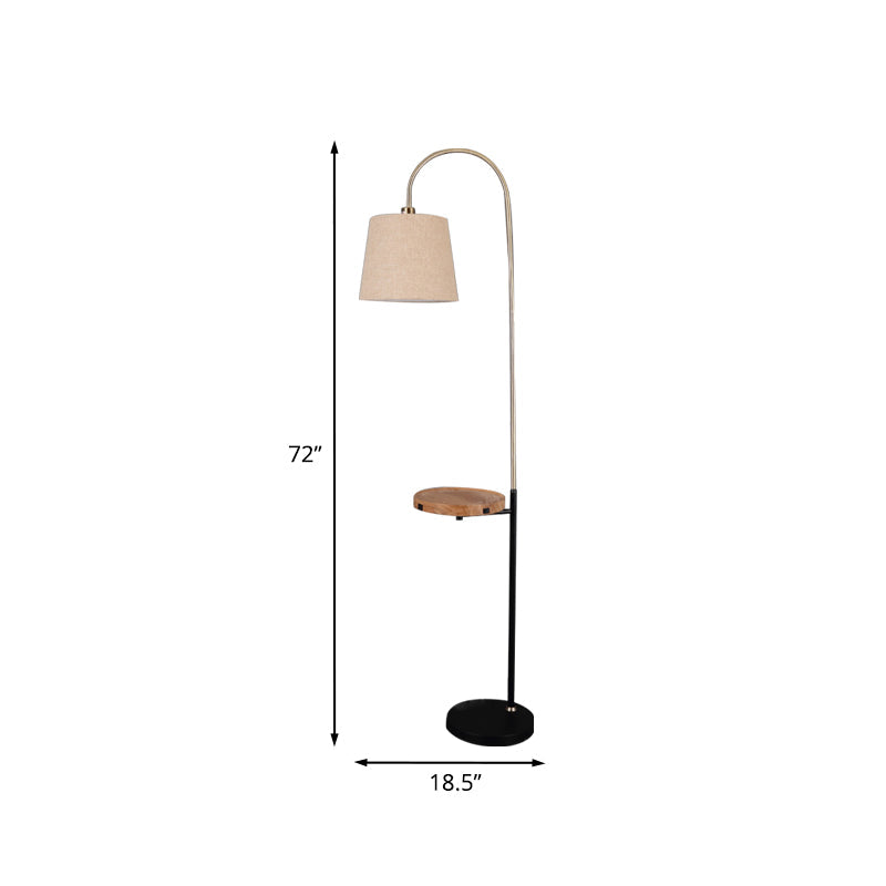 Minimalist Flaxen Barrel Shade Floor Lamp With Wooden Panel