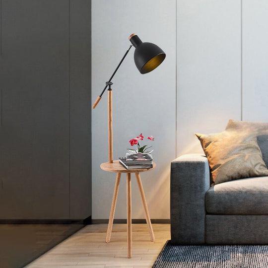 Modern Led Metal Standing Lamp - Adjustable Arm White/Black Finish