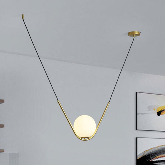 Modern Gold Glass Pendant Light with LED, V-Shaped Rod for Dining Room