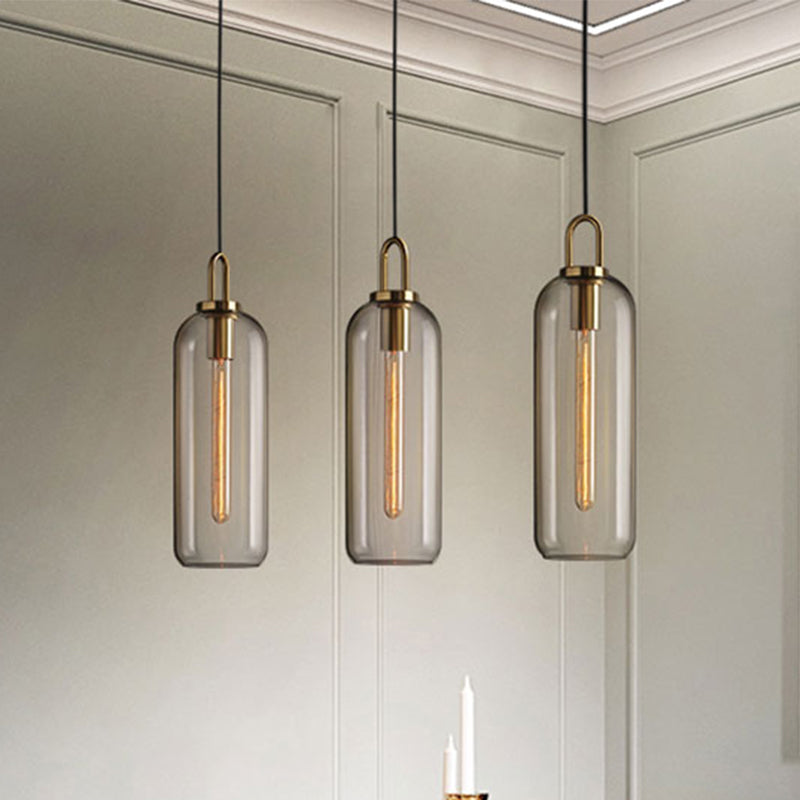 Modern Pendant Light For Dining Room - Clear/Smoky Glass Shade 1 5/6 Wide