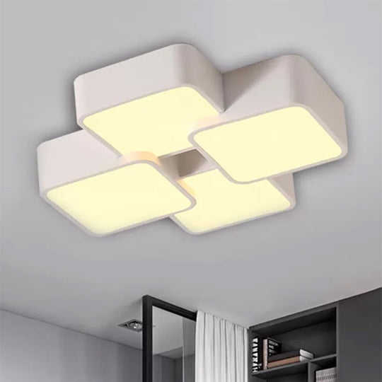 Modern Acrylic Flush Ceiling Light with Square Design - 4/6 Lights - White Finish in Warm/White Light