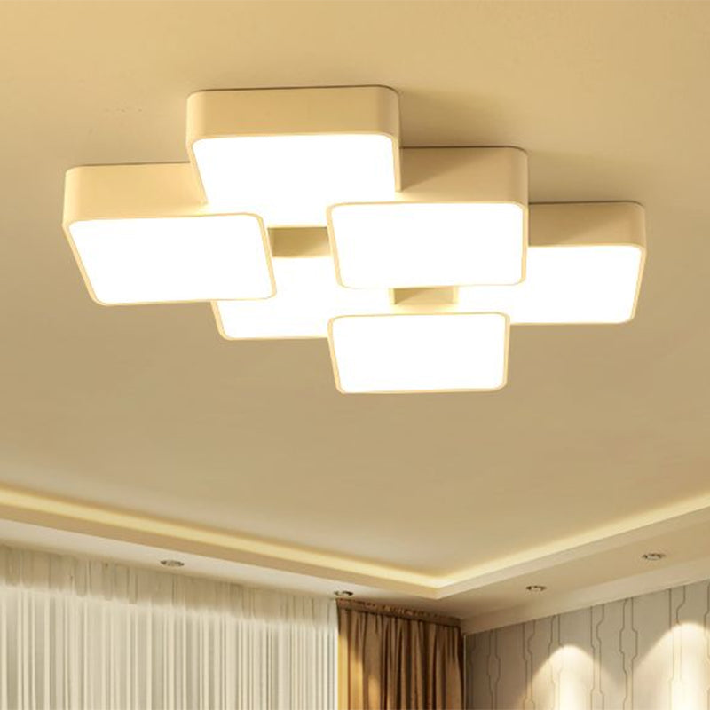 Modern Acrylic Flush Ceiling Light with Square Design - 4/6 Lights - White Finish in Warm/White Light