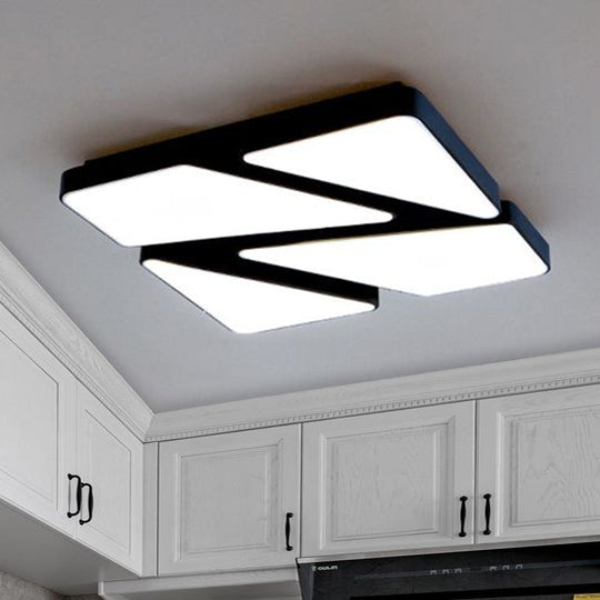Modern LED Flush Mount Lighting: 25.5"/37.5" W, Acrylic Shade, Black/White, Square/Rectangular Ceiling Light, Warm/White Light