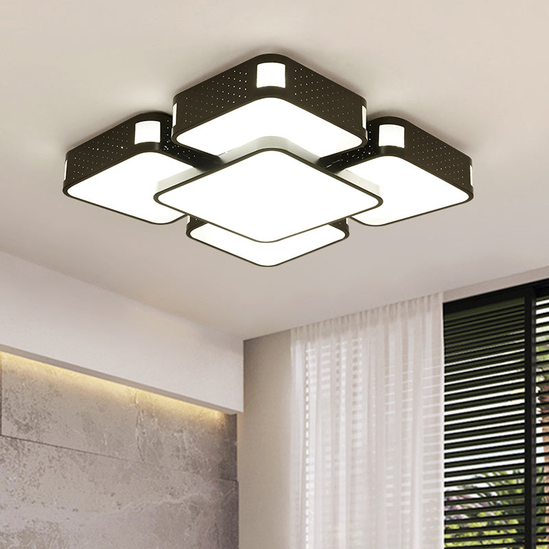 Modern Cube Flush Mount Lamp - 22"/38"/47" Acrylic LED Ceiling Light in Black/White