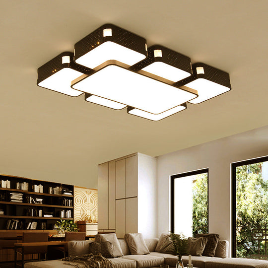 Modern Cube Flush Mount Lamp - 22"/38"/47" Acrylic LED Ceiling Light in Black/White