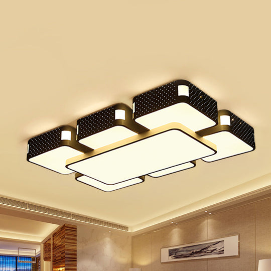 Modern Cube Flush Mount Lamp - 22"/38"/47" Acrylic LED Ceiling Light in Black/White