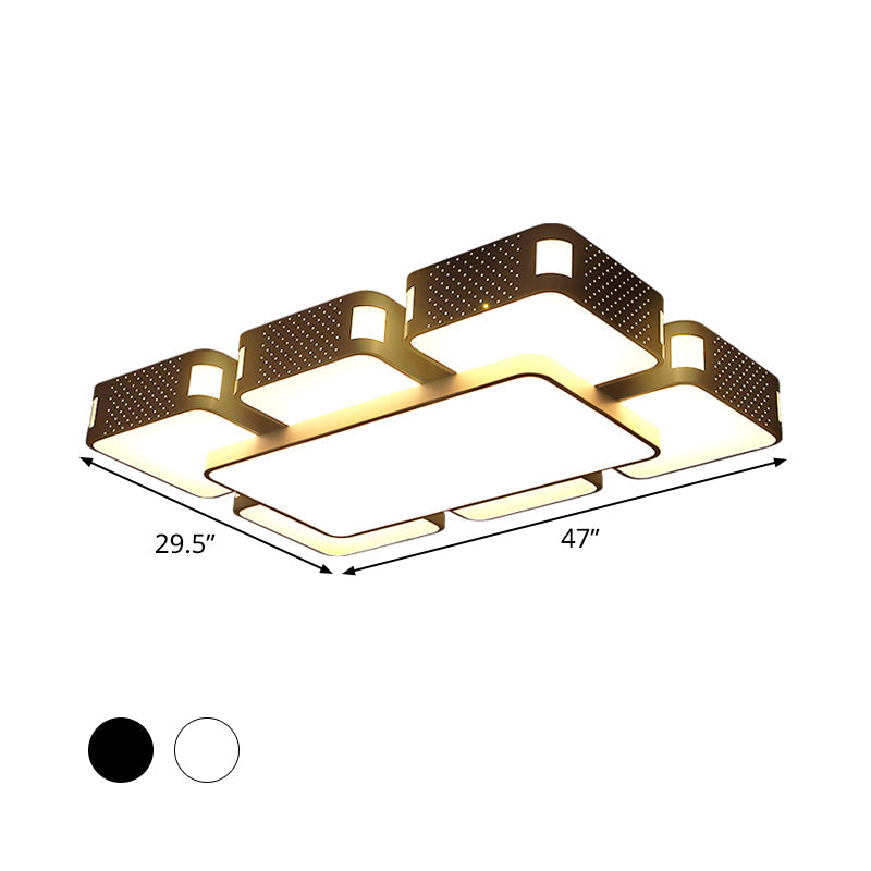 Modern Cube Flush Mount Lamp - 22"/38"/47" Acrylic LED Ceiling Light in Black/White