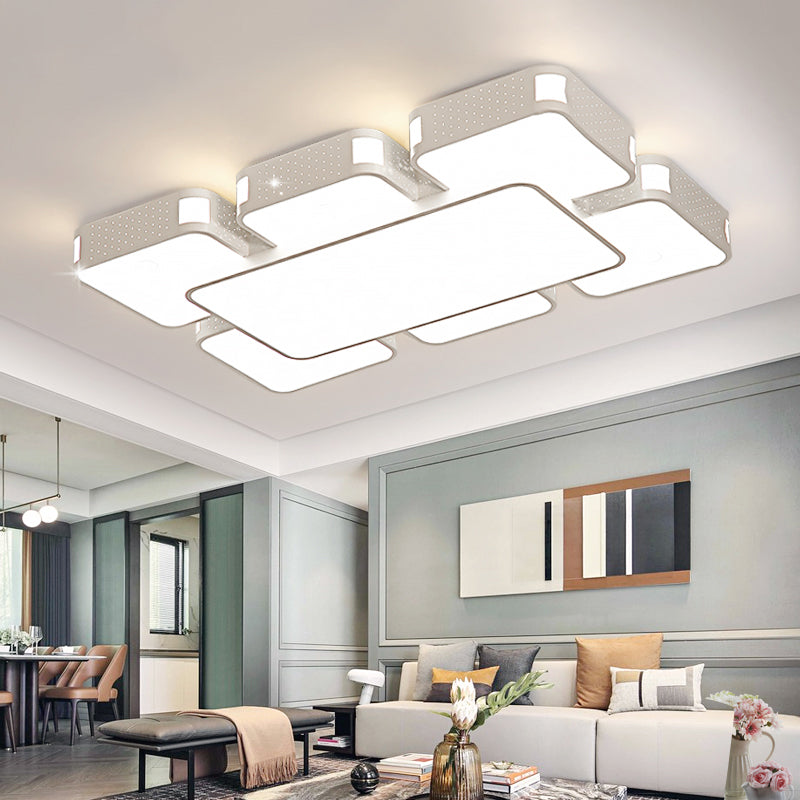 Modern Cube Flush Mount Lamp - 22"/38"/47" Acrylic LED Ceiling Light in Black/White
