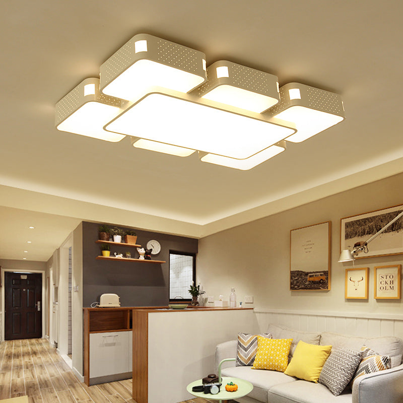 Modern Cube Flush Mount Lamp - 22"/38"/47" Acrylic LED Ceiling Light in Black/White