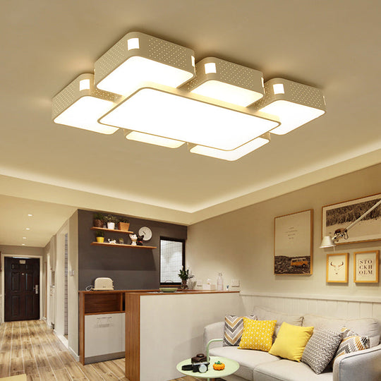 Modern Cube Flush Mount Lamp - 22"/38"/47" Acrylic LED Ceiling Light in Black/White