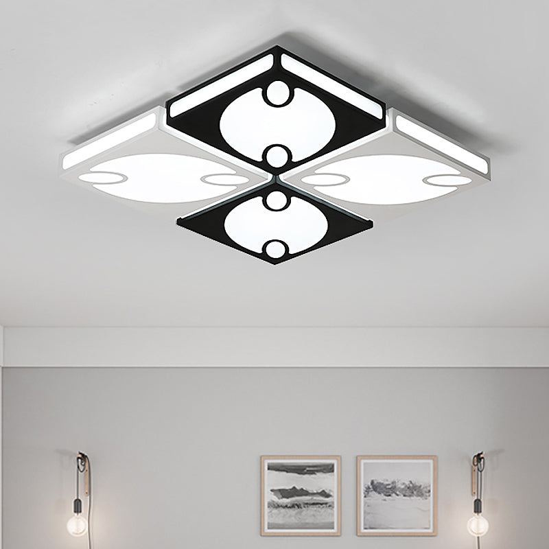 Contemporary Square Ceiling Mounted Light with Oval Pattern, 19.5"/23.5" W LED Flush Mount Lamp