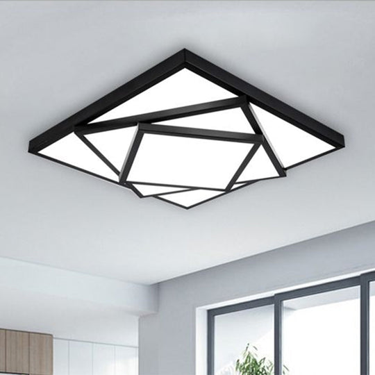 Modern Metal LED Flush Mount Ceiling Light Fixture for Living Room - Black/White, Rectangle/Square, 16"/19.5"/25" Wide