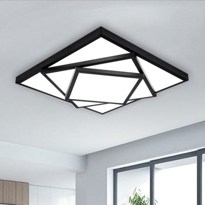 Modern Metal Led Flush Mount Ceiling Light Fixture For Living Room - Black/White Rectangle/Square