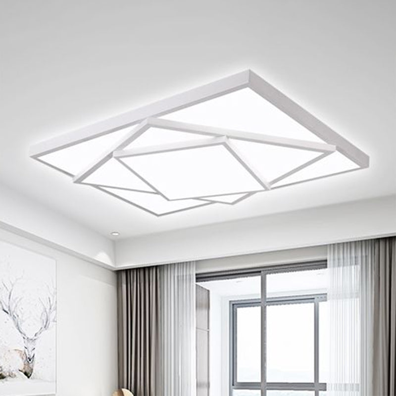 Modern Metal LED Flush Mount Ceiling Light Fixture for Living Room - Black/White, Rectangle/Square, 16"/19.5"/25" Wide