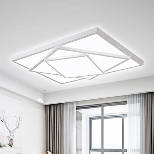 Modern Metal LED Flush Mount Ceiling Light Fixture for Living Room - Black/White, Rectangle/Square, 16"/19.5"/25" Wide